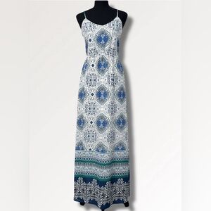 Skies Are Blue White and Blue Printed Maxi Dress